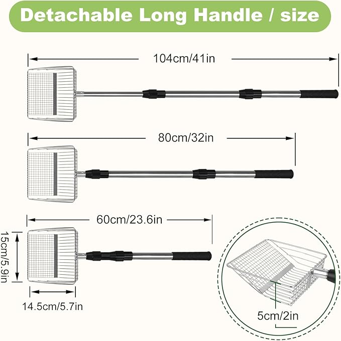 XBX Long Handle Cat Litter Scoop with Holder, Adjustable Extendable Metal Litter Scooper, Stainless Steel Shovel Sifter for Litter Box Cleaning, Durable Cat Pooper Scooper for Home Use