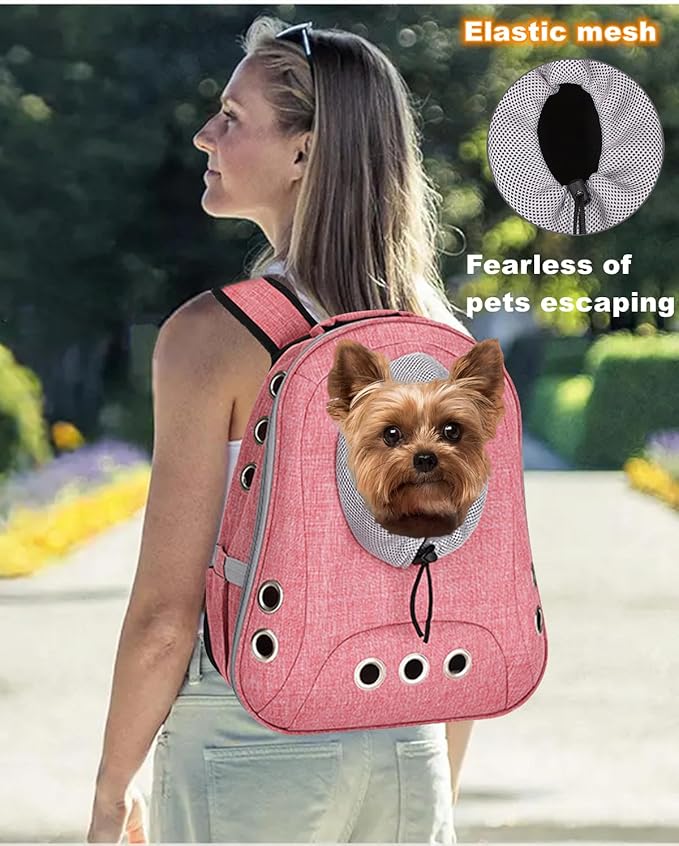 Small Dog Cat Chest Backpack Carrier,Large Space Ventilated Front Facing Backpack Carrier for Puppy,Lightweight Doggy Backpack for Hiking,Camping,Travel,Outdoor,Max 12 lbs(Pink)
