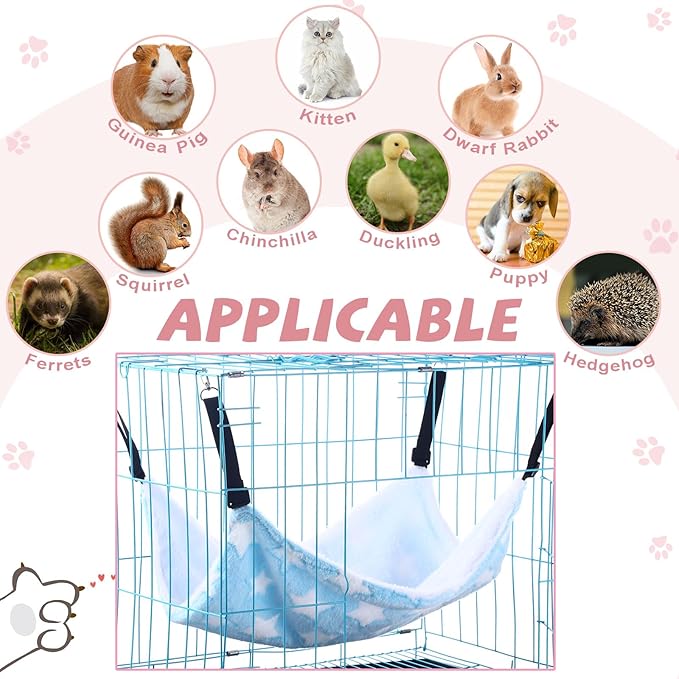 Geelin 4 Pcs Cat Hammock for Cage Soft Hanging Pet Hammock Bed with Adjustable Straps and Metal Hooks Double Sided Bed for Large & Small Cats Ferret Rat Sugar Glider(Large Star,16 x 20 Inch)