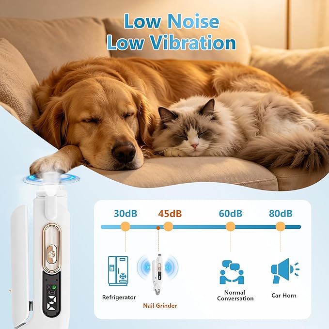 2-in-1 Dog Nail Clippers and Grinder with Light, Quiet Electric Pet Nail Trimmer for Small Medium Large Dogs & Cats, 2 Speeds, Rechargeable, Splash Guard & Safety Lock, Painless Grooming Tool