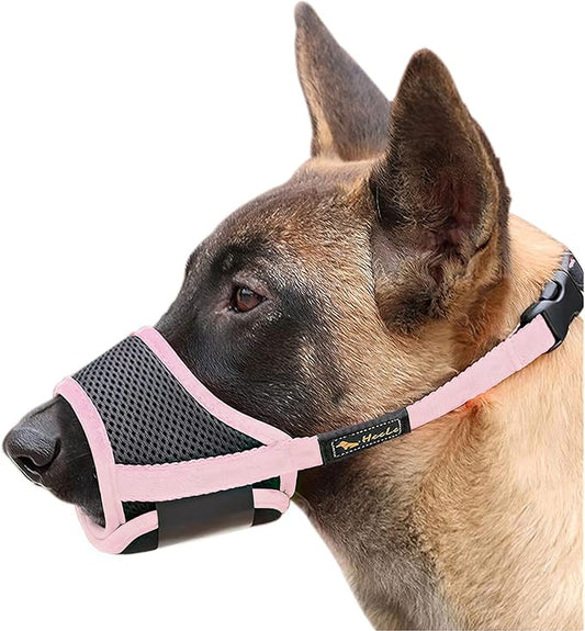 HEELE Dog Muzzle,Soft Nylon Muzzle Anti Biting Barking Chewing,Air Mesh Breathable Drinkable Adjustable Loop Pets Muzzle for Small Medium Large Dogs 4 Colors 4 Sizes (Pink, XL)