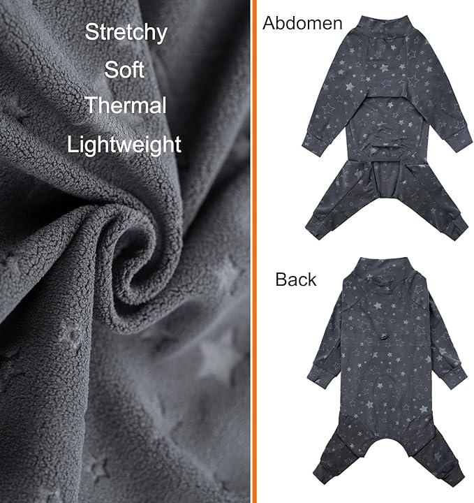 Dog Coats Autumn Winter Jumpsuit for Large Medium Dogs, Warmer Recovery Suit Polar Fleece Dog Bodysuit Lightweight Pajamas Pullover Stretchy Onesie Four-Legged Cold Weather Clothes(6XL, Grey)