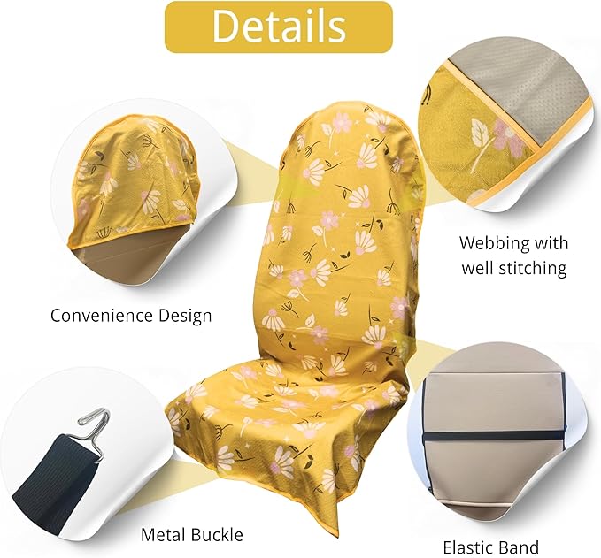 Waterproof Car Seat Cover for Front Seats, Protector for Cars SUVs Trucks, Sweat Towel Seat Covers Bucket for Gym,Workout,Beach,Hiking,Running and Swimming (Chamomile and Yellow, 1PC)