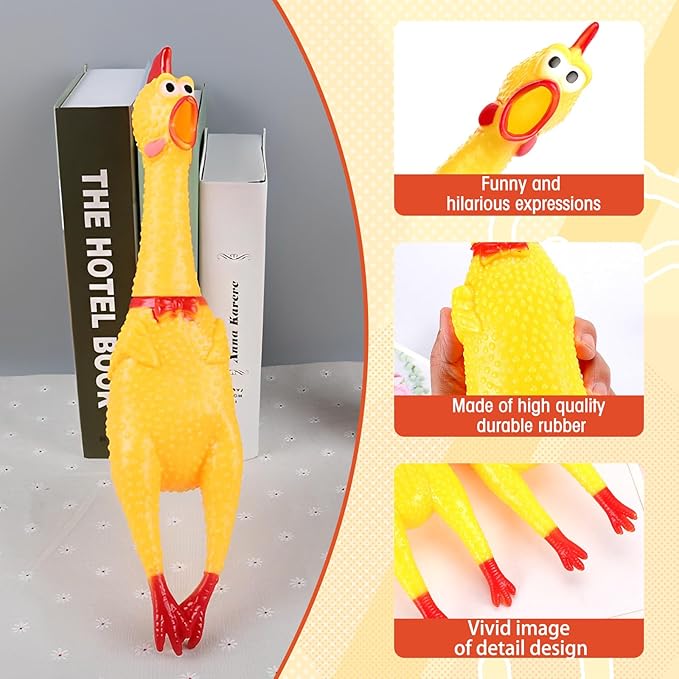 Zddaoole 6 Pcs Large Screaming Chicken Dog Toys,Yellow Rubber Chicken 12 inch,Squeeze Squeaky and Screaming Chicken,Prank Novelty Toy for Adults