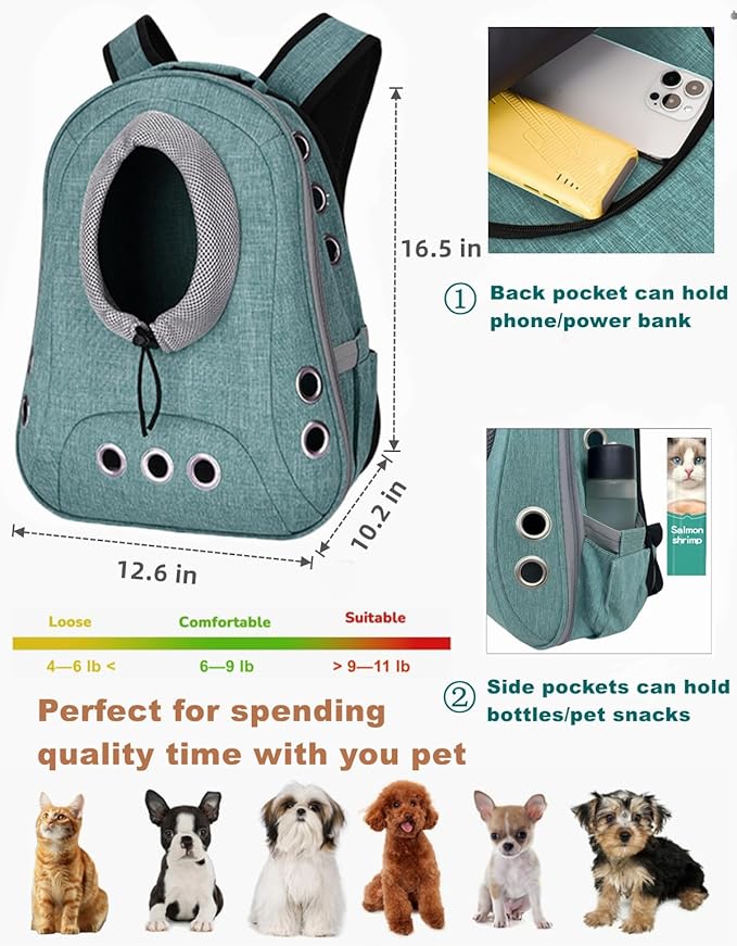 Small Dog Cat Chest Backpack Carrier,Large Space Ventilated Front Facing Backpack Carrier for Puppy,Lightweight Doggy Backpack for Hiking,Camping,Travel,Outdoor,Max 12 lbs(Cyan)
