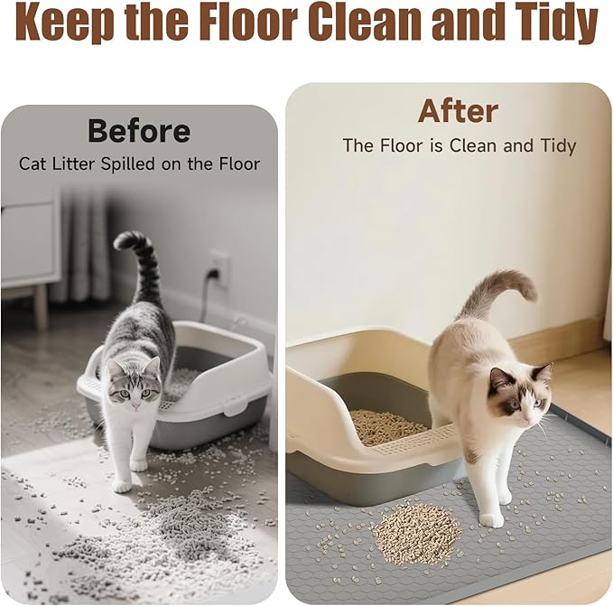 Cat Litter Mat, 34" X 22" Large Silicone Mat Kitty Litter Trapping Mat, Waterproof Silicone Pad, Soft on Kitty Paws, Urine-Proof, Easy to Clean, Non-Slip Floor Protector for Floor