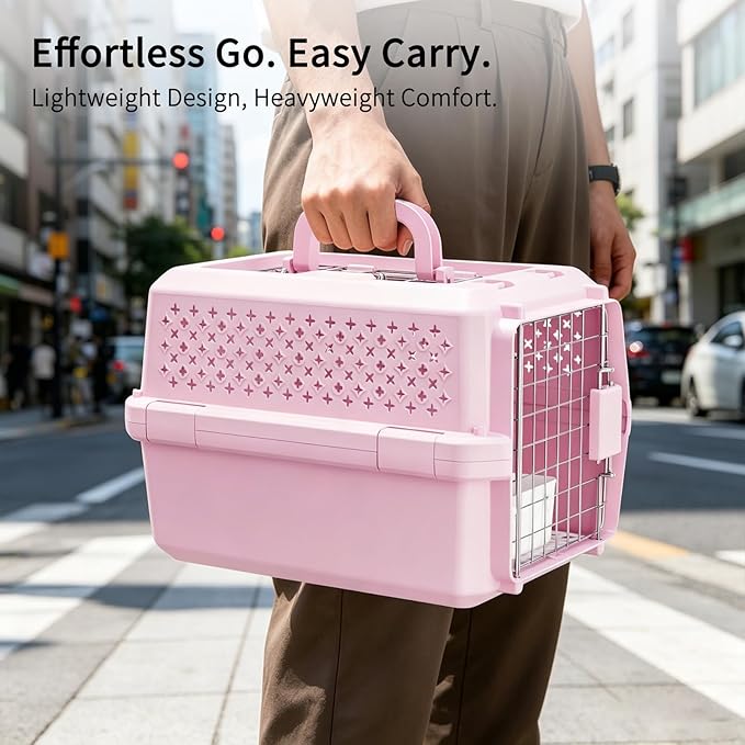 RIZZARI Portable Cat Carrier for Small Cats & Dogs:Secure Hard-Sided Pet Carrier with Ventilation - Metal Door & Carry Handle for Travel - Vet Visits & Daily Use (Pink, X-Small)