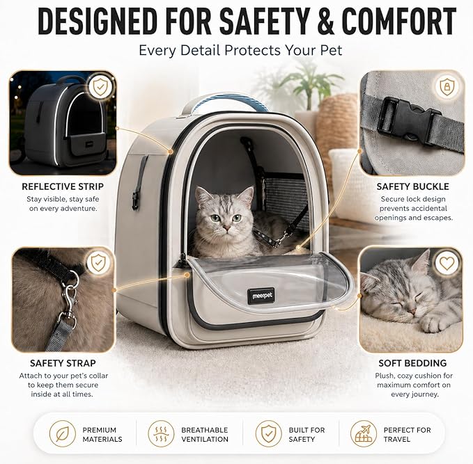 Cat Backpack Carrier for Cats and Small Dogs, Airline-Friendly Pet Carrier Backpack with Clear Window, Breathable Mesh, Soft Sided Foldable Cat Bag, Dog Backpack Carrier for Travel Vet Hiking