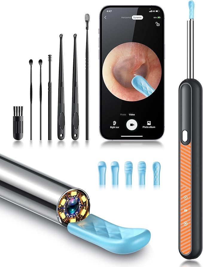 Loyker Ear Wax Removal Tool Camera, Ear Cleaner with 1080P Camera, Earwax Removal Cleaning Kit with 6 Ear Pick, Otoscope for iPhone, iPad, Android Phones, Orange