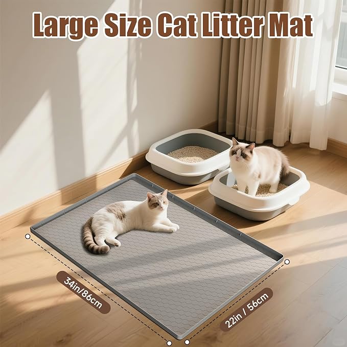 Cat Litter Mat, 34" X 22" Large Silicone Mat Kitty Litter Trapping Mat, Waterproof Silicone Pad, Soft on Kitty Paws, Urine-Proof, Easy to Clean, Non-Slip Floor Protector for Floor