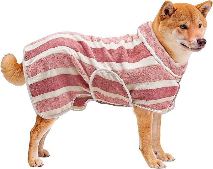 Fast Drying Dog Bath Robe, Super Absorbent Stripes Dogs Towel, Adjustable Warm Keeping Pet Puppy Bath Supplies (Red, XS)