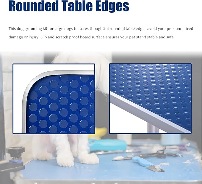 42 Inch Professional Adjustable Pet Grooming Table Heavy Duty with Arm Noose & Mesh Tray for Dog Cat Shower Table Maximum Capacity Up to 265Lb, Blue