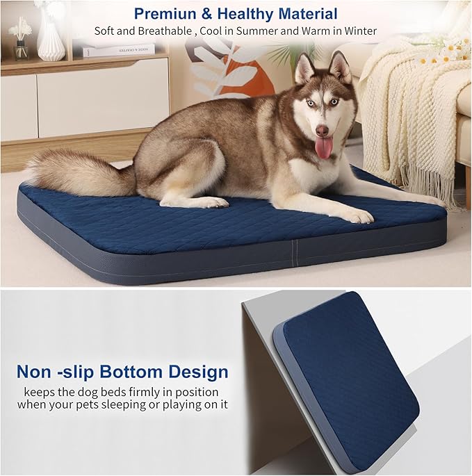 Large Dog Bed, Orthopedic Foam Big Dog Bed Mattress, 40 inch Joint Relief Pet Sleeping Beds, Non Slip Bottom with Removable Washable Cover, Dark Blue