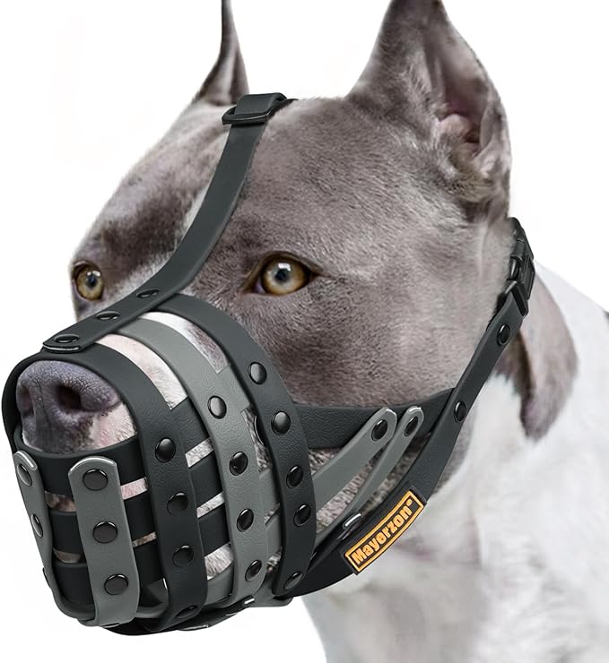 Mayerzon Pitbull Muzzle for Large Medium Sized Dogs to Prevent Biting Scavenging, Basket Muzzle for Rottweiler Staffordshire Terrier in Grooming Training, Allow to Pant Drink, Lightweight and Sturdy