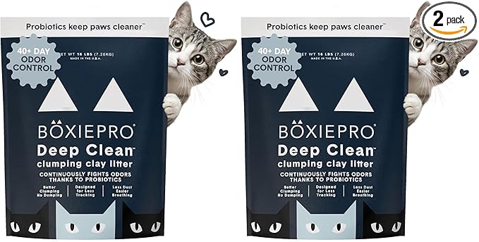 Boxie® Probiotic 40 Day Natural Odor Control Cat Litter, 16lb Clumping Clay Kitty Litter (Pack of 2)