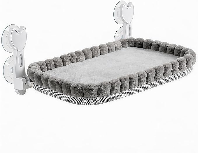 Cat Window Perch - Gray Cordless Foldable Cat Window Hammock for Large Cats, Sturdy Metal Frame Hanging Cat Bed, 40 lbs Capacity