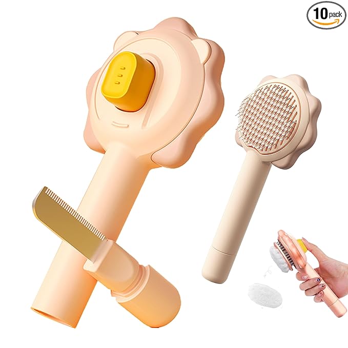 Cat Brushes for Indoor Cats,2 in 1 Self-Cleaning Slicker Brush with Open Knot for Long & Short Haried Cats,Kitten,Puppy and Large Dogs, Pink