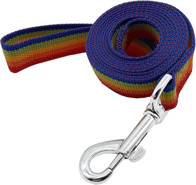 Nylon Dog Training Leash, Traction Rope, 4Ft /5 Foot /6 Feet Long, 5/8 inch 3/4 Inch 1 Inch Wide, for Small and Medium Dogs (Rainbow, 1'' x 15 FT)