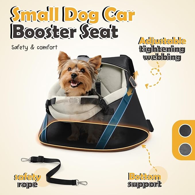 WOYYHO Luxurious Dog Booster Car Seat Designed for Tiny Dogs up to 7 lbs, Vegan Leather Pet Dog Car Seat with Safety Belt & Soft Flannel Liner for Teacup Yorkie, Chihuahua, Maltese, Small Dogs Cats