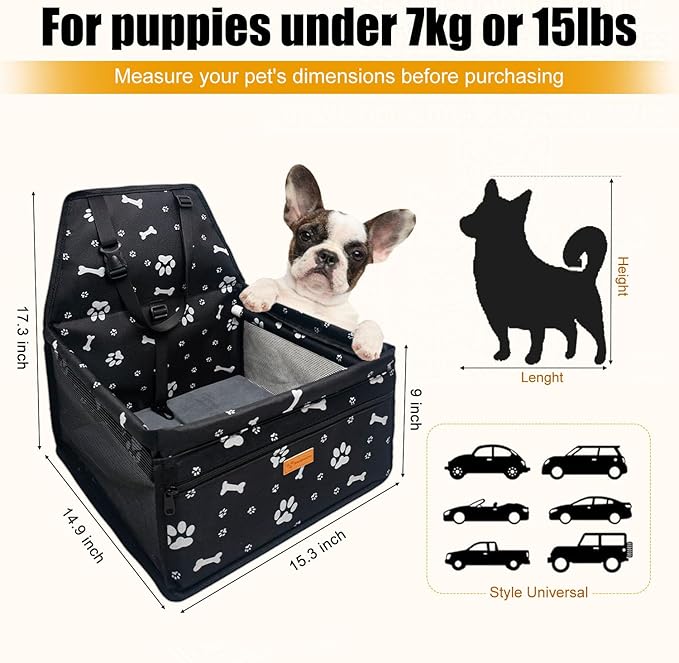 Pet Dog Booster Seat, Upgrading the Framed wall to Prevent Collapse，Breathable and Foldable Pet Car Basket，Removable and Washable pet car seat，Suitable for Small Pets Weighing no More Than 15BL