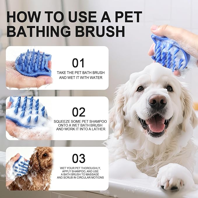 Blue Cat-Shaped Dog Shampoo Brush Dog Washing Brush Massage Bath Brush for Dogs Cats Remove Loose Hair Knots Gentle Pet Grooming Tool Deep Cleansing