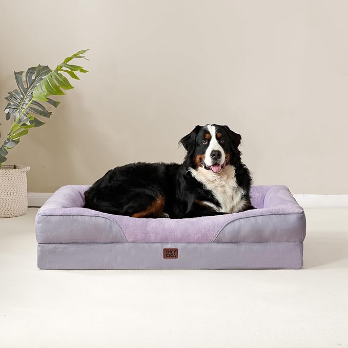 EHEYCIGA Orthopedic XXL Dog Bed for Large Sized Dog, 52x41 Inch Extra Large Memory Foam Dog Couch Bed with Sides, Waterproof Liner & Washable Removable Cover, Bolster Pet Sofa, Purple