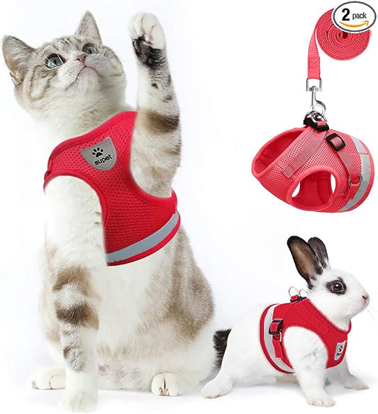 Supet Cat Harness and Leash Set - Soft Mesh Adjustable Cat Vest Harness with Reflective Strap for Walking Cat and Puppy Rabbit
