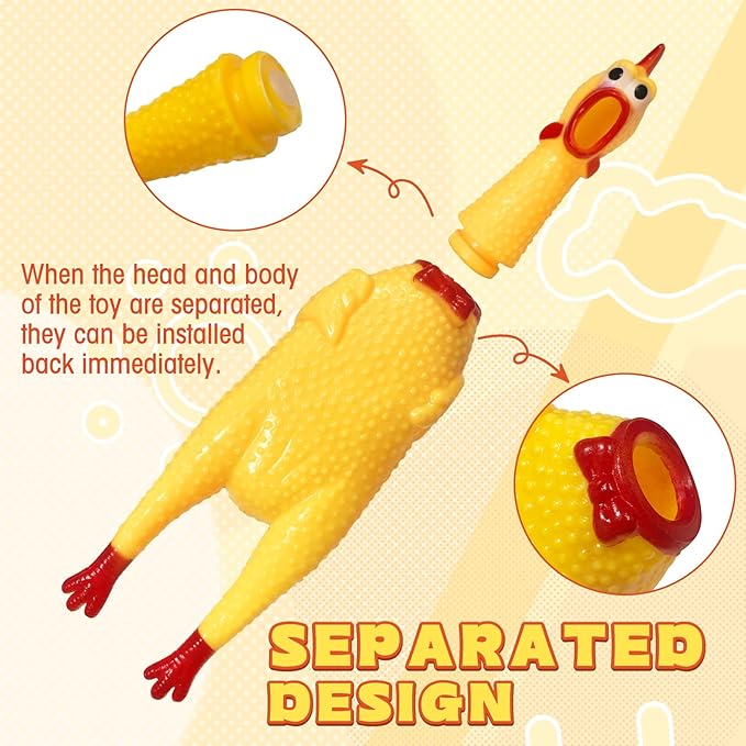 Zddaoole 6 Pcs Large Screaming Chicken Dog Toys,Yellow Rubber Chicken 12 inch,Squeeze Squeaky and Screaming Chicken,Prank Novelty Toy for Adults