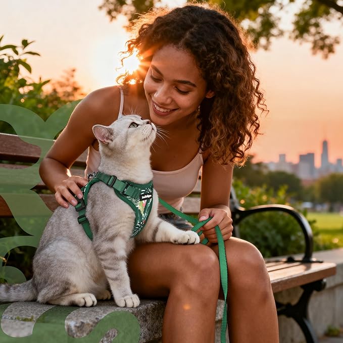 rabbitgoo Cat Harness and Leash Set, Escape Proof Kitten Harness for Safe Outdoor Walks, Soft Breathable Adjustable Vest with Reflective Strips for Kittens and Small Cats, Rainforest Green, XS