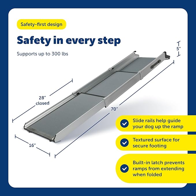 PetSafe Happy Ride Compact Telescoping Dog Ramp, Portable Pet Ramp for Cars, Trucks & SUVs with Adjustable Sizing