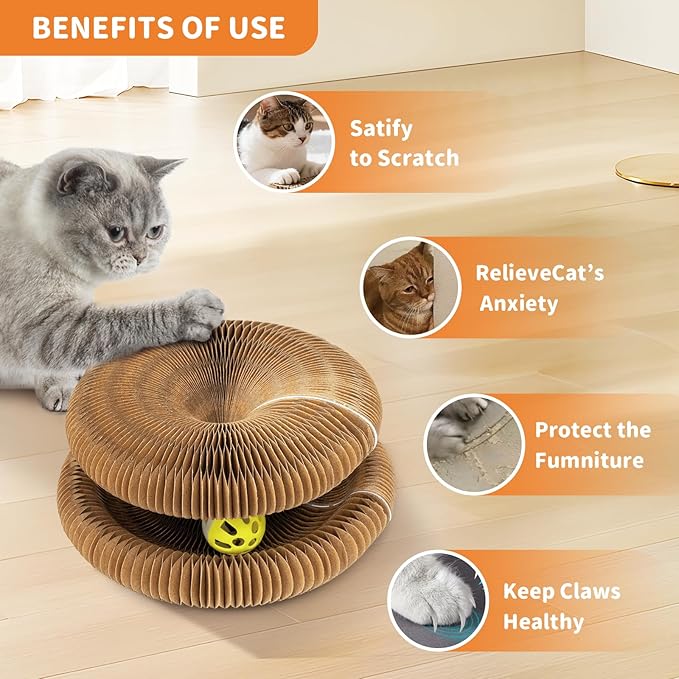 Magnetic & Reversible Cat Cardboard Scratcher, Cat Toys for Indoor Cats, Collapsible Ball Track with Bell, Interactive Cat Toys for Chasing and Scratching, for Both Adult & Kittens Pink