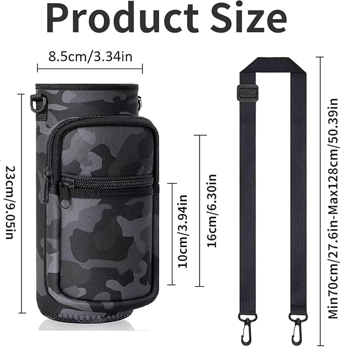 Water Bottle Holder with Strap, Insulated Crossbody Sling Bag, Carrier with Phone Pocket for Walking Hiking Camping Fishing
