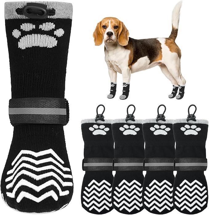 KOOLTAIL Non-Slip Dog Socks for Hot Pavement to Prevent Licking Paws,Dog Grippy Boots&Paw Protector with Reflective Straps, Non Twist Dog Shoes for Hardwood Floors for X -small Senior Dogs
