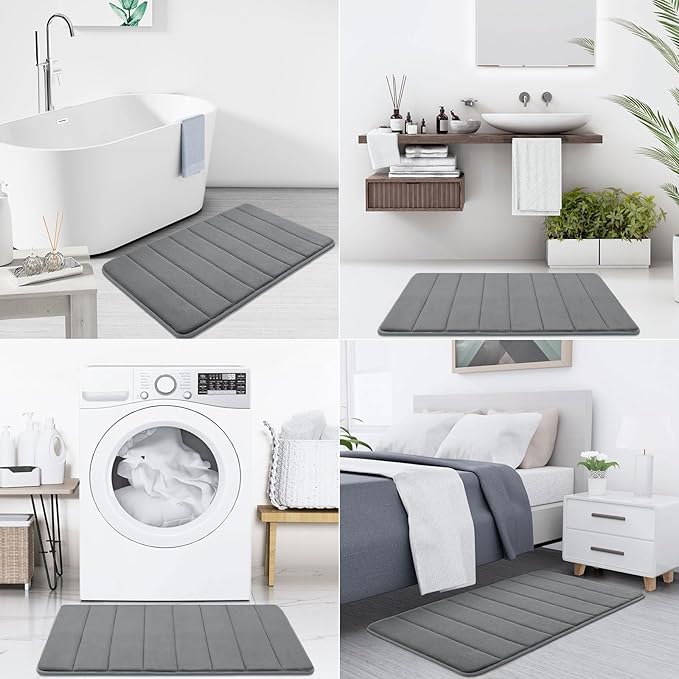 Buganda Memory Foam Bath Mat, 55" x 24", Ultra Soft and Non-Slip Bathroom Rugs, Water Absorbent and Machine Washable Bath Rug Runner for Bathroom, Shower, and Tub, Grey