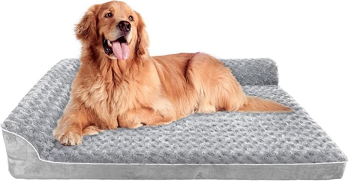 Orthopedic Dog Bed with Pillows,Large Memory Foam Dog Bed Sofa for Medium Large Dogs,Waterproof Washable Cover, Non-Slip Bottom,42x30x7.5Inch Supportive Pet Bed Couch,Light Grey