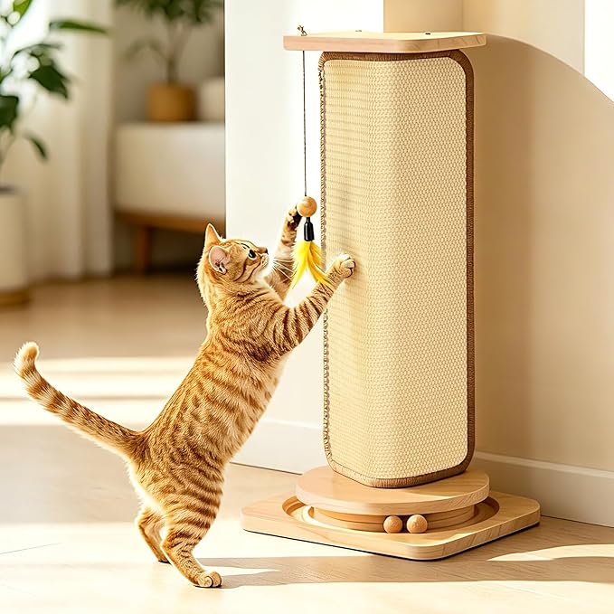 Small and Medium-Sized Cat Scratcher, 22-inch Sisal Scratching Post, Suitable for Wall Corner, Sisal Cat Scratch Pad for Sofa Corner, with Toy Ball,Suitable for Small and Medium-Sized Cats