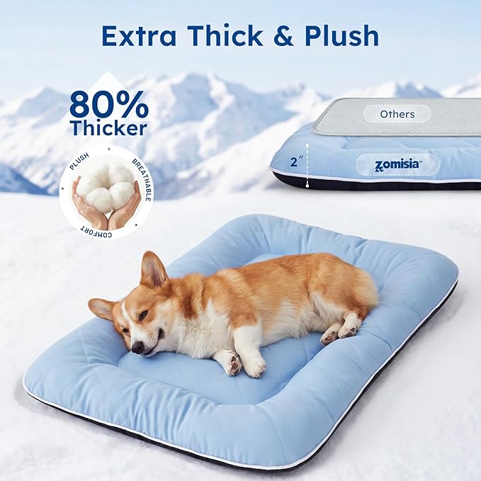 ZOMISA Cooling Dog Bed Q-MAX >0.5, Cooling Crate Mat for Large Dogs, Cold Kennel Pad with Chill Breathable Washable Fabric for Summer, 35x22x2'', Blue