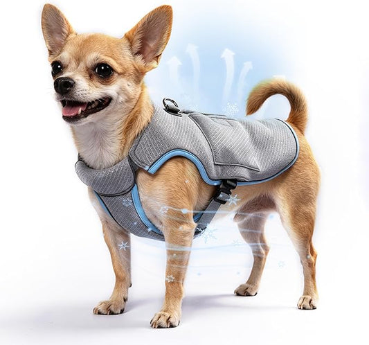 Mora Pets Cooling Vest for Dogs with Ice Pack Evaporation Cooling Fully Adjustable Dog Harness Fit Small Medium Large Dogs Light Blue S