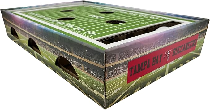 Tampa Bay Buccaneers Football Stadium Felt Cat Scratcher & Lounge Game Day Toy with 2 Jingle Bell Balls. Find & Play Cat Box