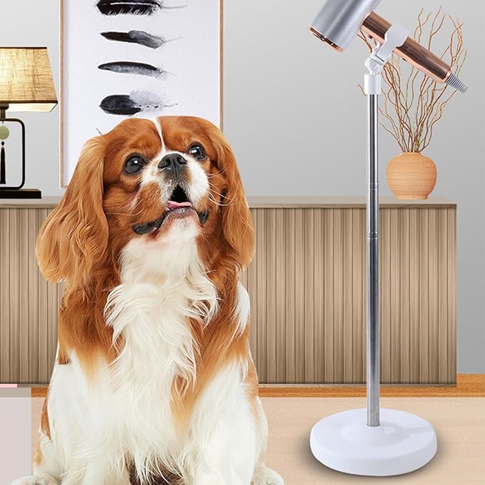 Adjustable Dog Hair Dryer Stand,with Stable Base, Pet Grooming Blow Dryer Holder, ABS and Stainless Steel Construction for Home or Pet Salon