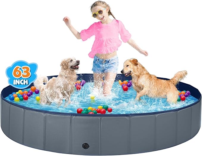 Jecoo Dog Pool for Large Dogs Kiddie Pool Hard Plastic Foldable Dog Bathing Tub Portable Outside Kids Swimming for Pets and Dogs Outdoor Backyard