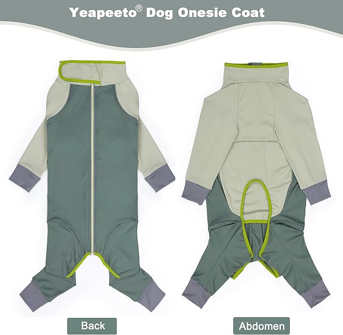Dog Onesie Coat - Water-Repellent & Stretchable, Dirt-Resistant Outdoor Puppy Suit with Reflective Strips | Controls Shedding | for Small, Medium, Large Dogs (Olive Green, 3XL(Weight 33-53 lbs))