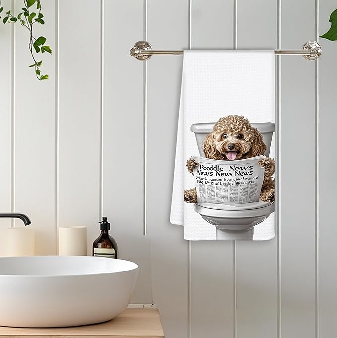 Funny Poodle Dog Hand Towels for Bathroom Washroom, Dog Bathroom Decor, Poodle Gifts for Women Dogs Lovers, Funny Puppy Dogs Bathrooms Hand Towels, 16x24 Inch