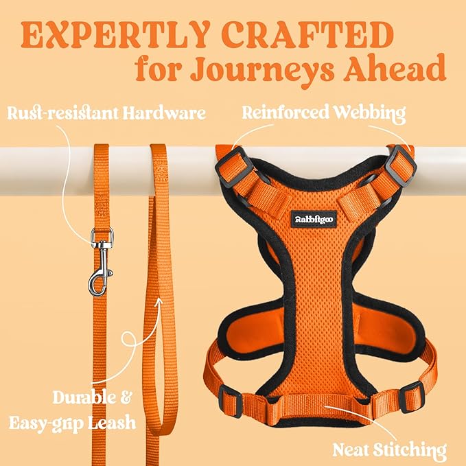 rabbitgoo Cat Harness and Leash Set, Escape Proof Vest Harness for Safe Outdoor Walks, Soft Breathable Adjustable Vest with Reflective Strips for Average to Large Cats, Orange, M