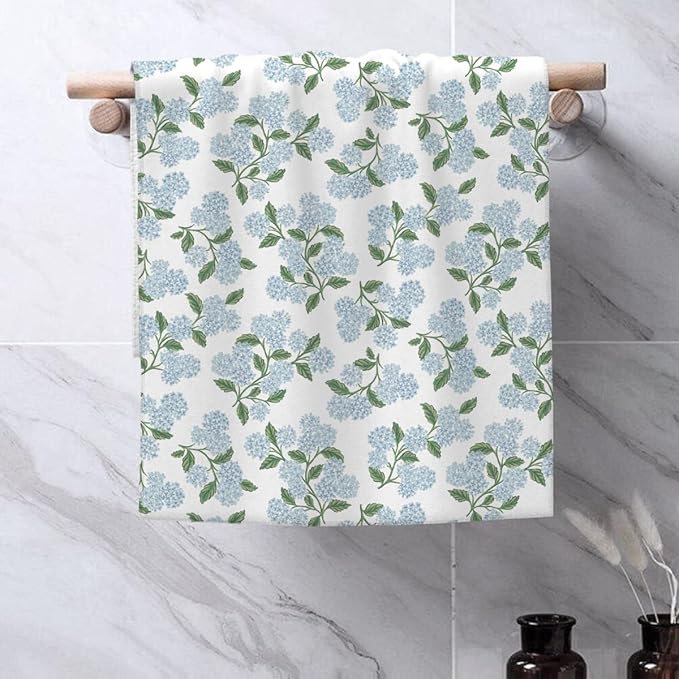 Blue Hydrangea Floral Kitchen Towels Vintage Spring Floral Dish Towel 16×24 Inch Soft Absorbent Summer Flowers Hand Cloths for Kitchen Drying Decore Set of 2