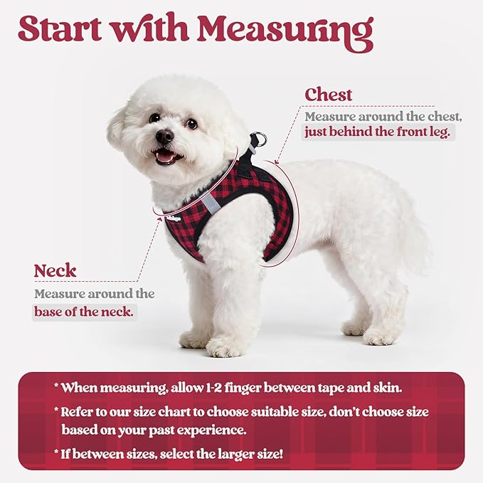 rabbitgoo Dog Harness Small Sized and Leash Set, Step in Soft Light Puppy Vest, Breathable Mesh Pet Harness, Reflective for Safe Easy Walking, Red Plaid S