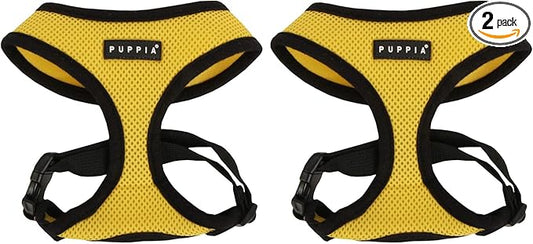 Puppia Soft Dog Harness No Choke Over-The-Head Triple Layered Breathable Mesh Adjustable Chest Belt and Quick-Release Buckle, Yellow, X-Small (Pack of 2)