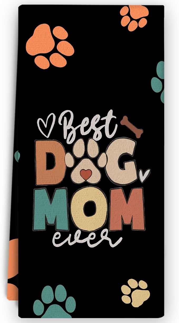 Dog Mom Gifts Towels - Dog Lovers Gifts for Women, Dogs Kitchen Decor, Best Dogs Mom Pet Paw Hand Towels for Kitchen Bathroom Decorative 16x24 Inch