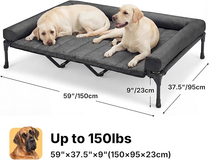 Veehoo Cooling Elevated Dog Bed Add Removable Waterproof Bolster Cushion Mat, Raised Pet Cot with Breathable Teslin Mesh, No-Slip Feet, Dog Sofa Bed for Indoor Outdoor, XXLarge, Black CWC2331B