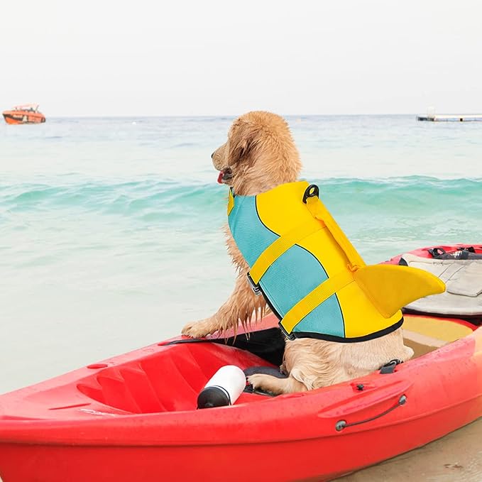 Malier Dog Life Jacket, Ripstop Dog Life Vest with High Buoyancy for Swimming Boating, High Visibility Shark Puupy Lifesaver for Small Medium Large Dogs (Small)